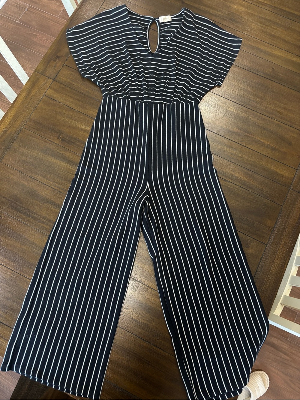 Altar’d State Black & White Striped Wide Leg Jumpsuit Size Small